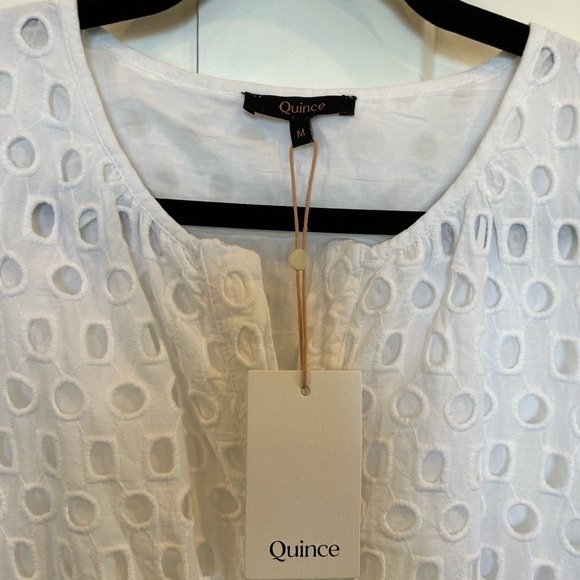Quince Organic Cotton Eyelet Mini Tiered Dress Pockets White M NWT - Picture 3 of 5